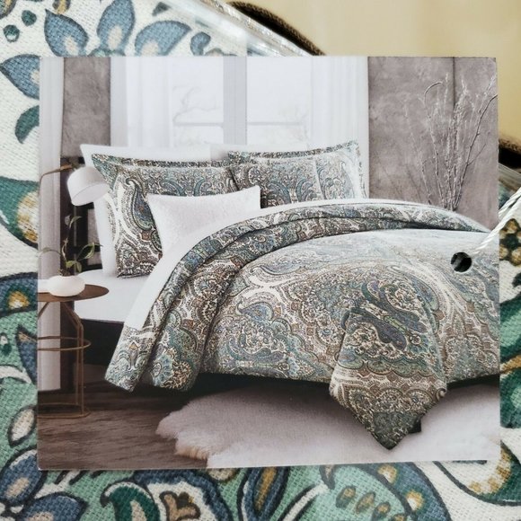 Nicole Miller Floral Medallion Paisley King 3 Pc 100% Cotton Duvet Cover Set - Picture 3 of 11